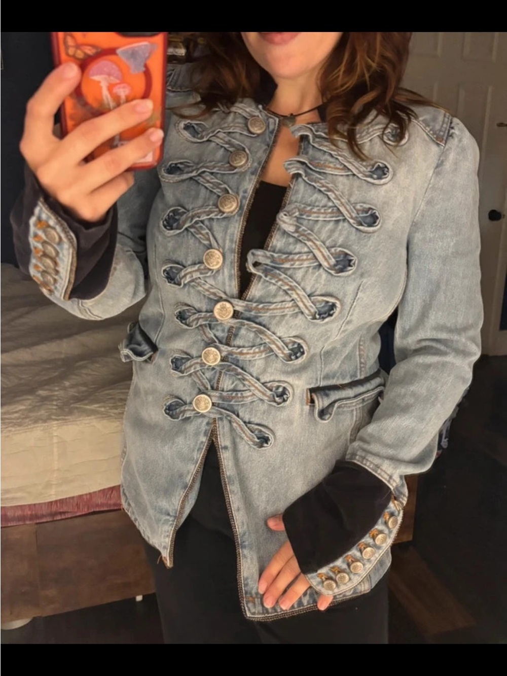 Free People Light Blue Military-Style Denim Jacket